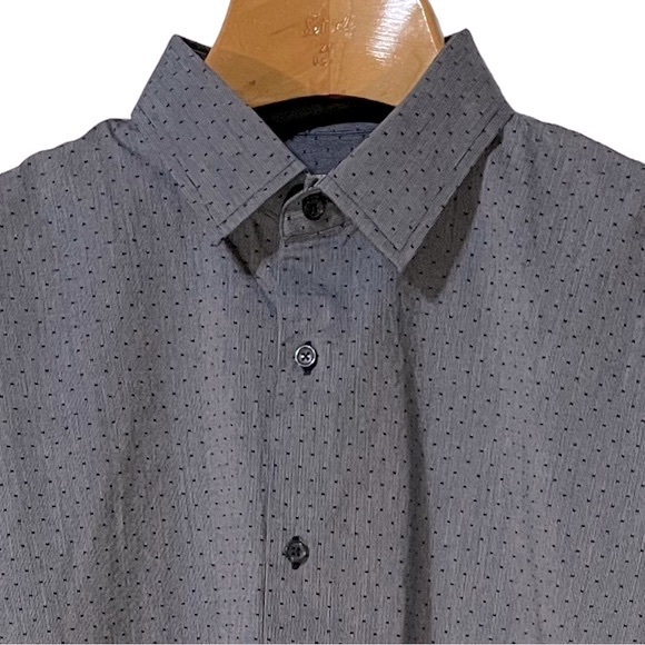 Express Men's Long Sleeve Fitted Shirt Blue Grey Small Print Size XL - Picture 4 of 10